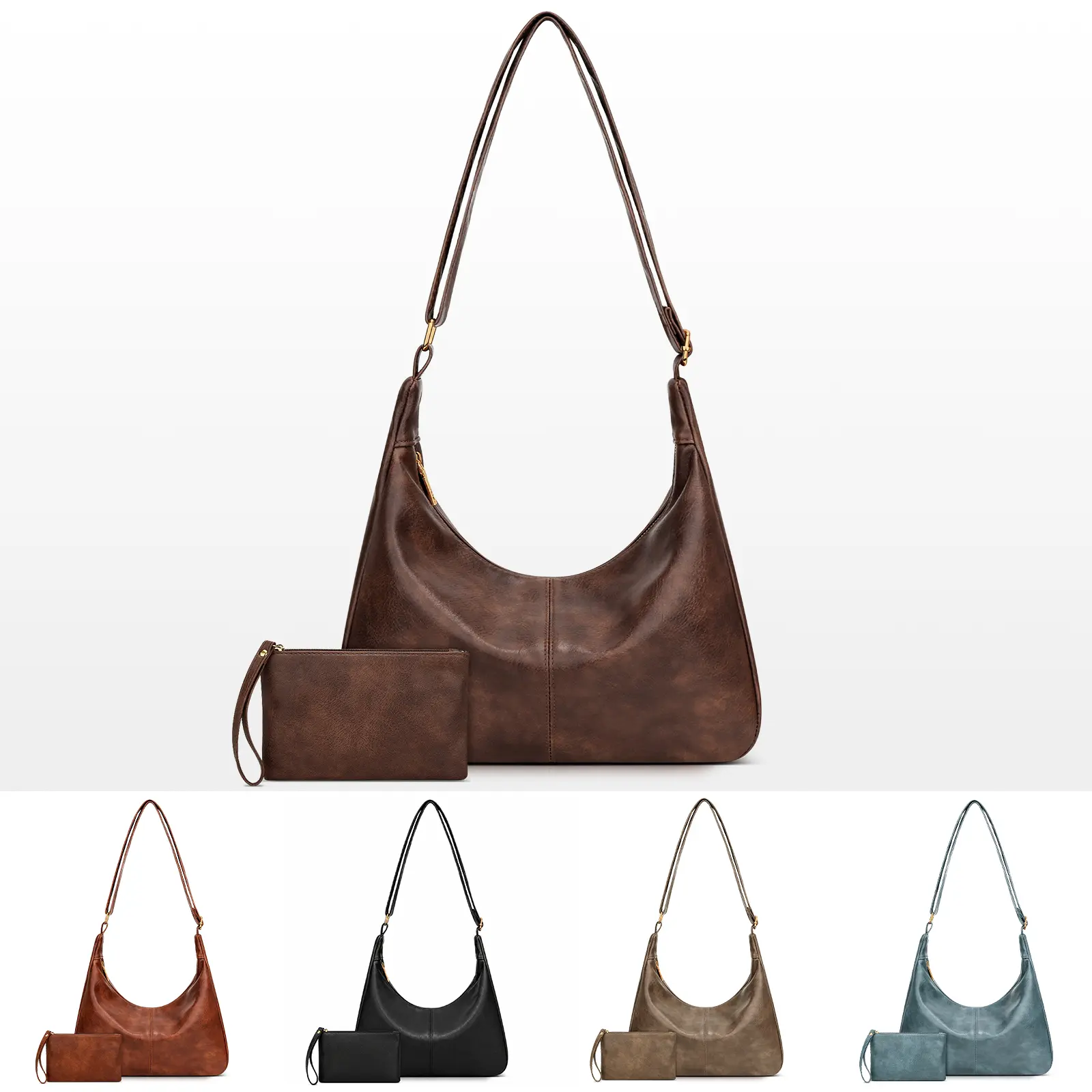 KKXIU Slouchy Hobo Bags for Women - Ultra Soft Foldable Shoulder Handbag Vegan Leather Tote Purse with Reinforced Zipper
