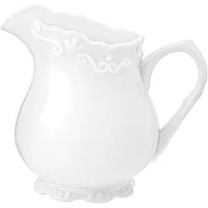 Vintage Pure White Ceramic Creamer with Handle 6 Oz Coffee Milk Creamer Pitcher