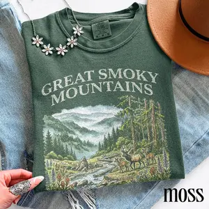 Great Smoky Mountains Tennessee Graphic Tee, Vintage Forest Wildlife Shirt, Retro Mountain Forest Nature Aesthetic Top, Gift For Men, Gift For Women