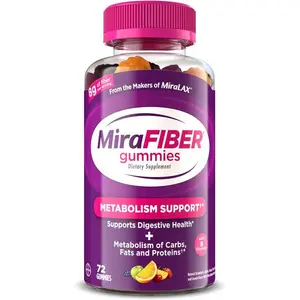 MiraFIBER Fiber Gummies, 8g Daily Prebiotic Fiber with B Vitamins for Gut & Metabolism Support, Mixed Fruit Flavor, 72 Count