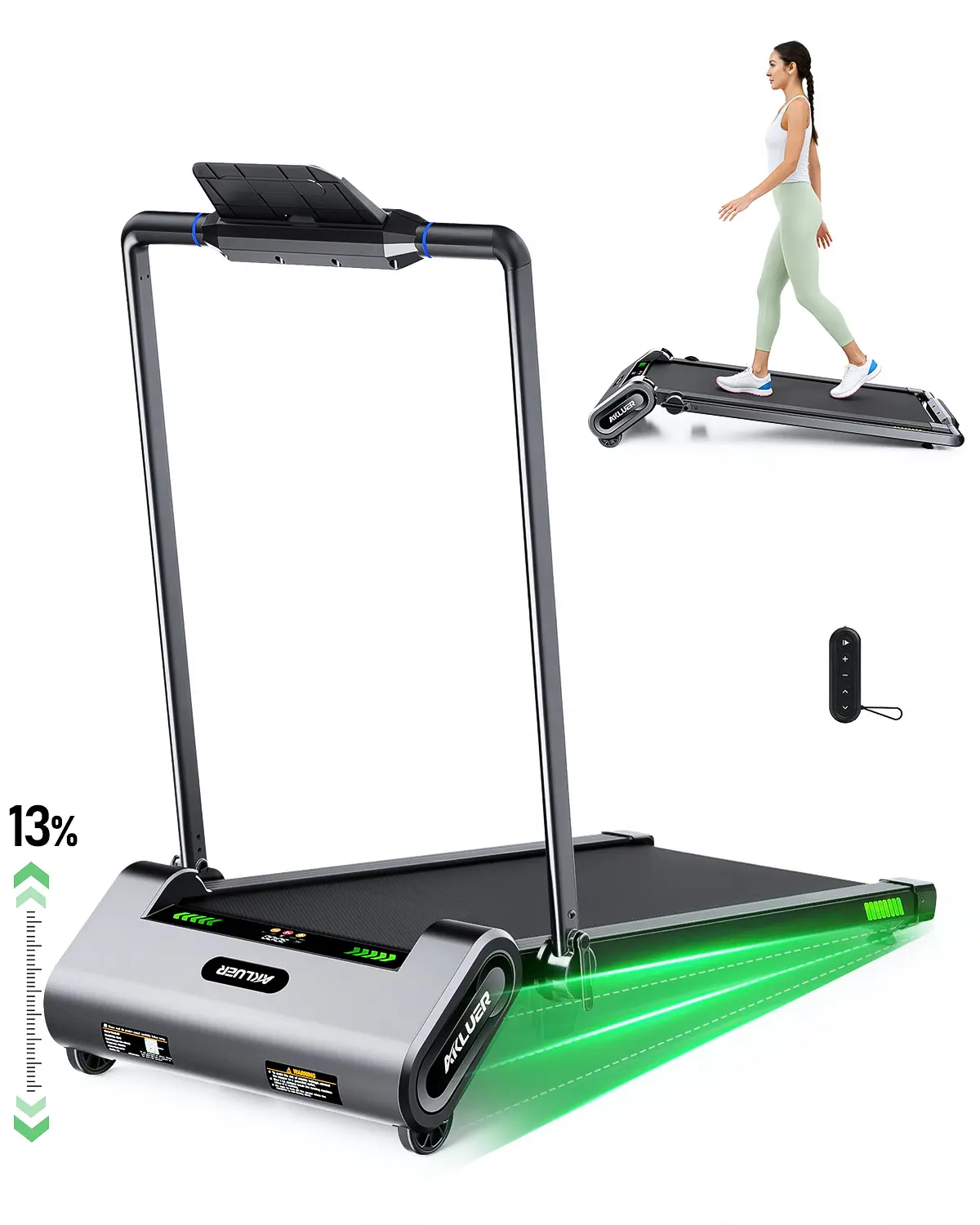 [13% 6-Level Walking Pad with Auto Incline ]Portable Foldable Treadmill with Handle bar for Home, 330 lbs Capacity Compact Walking Pad with Remote and LED for Office