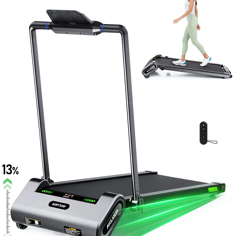 [13% 6-Level Walking Pad with Auto Incline ]Portable Foldable Treadmill with Handle bar for Home, 330 lbs Capacity Compact Walking Pad with Remote and LED for Office
