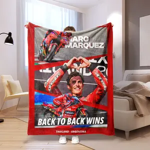 Marc Marquez MotoGP Throw Blanket. "Back to Back Wins Thailand-Argentina" Red Racing Collage Fleece. Soft Flannel Motorcycle Champion Poster Blanket for Couch Bed. Sports Fan Merch Gift Decor.