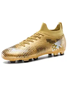 Unisex Professional Outdoor Soccer Cleats, Long Studs High-Top Football Shoes, PU Leather Tpu Sole, Anti-Slip Lightweight Comfort