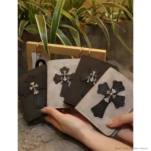 Men's and Women's Black and White LeatherWallet with Cross Pattern,Fashionable,CompactMulti-Compartment,High-Quality Card Holder  15.99