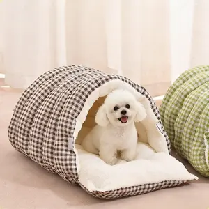 Cozy Pet Bed - Removable & Washable Winter Closed-Off Soft Cotton Cozy Cave House Warm Foldable Nest for Indoor Cats & Small Dogs Comfot Plush Snuggle Hut for Pet
