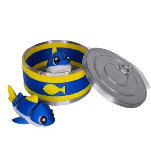 3D Printed Tuna Can Playset with 2 Articulated Fish Figures Removable Lid