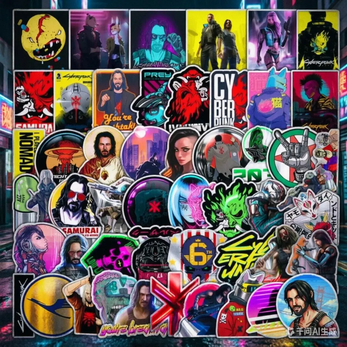 50Pcs Cyberpunk Style Graffiti Stickers - Waterproof Tech Decals Cool Streetwear Art forTeens DIY Decoration, High-ValuePack