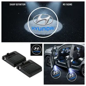 2 PCS Hyundai Door Projector Lights, No-Drill Stick-on LED Logo Ghost Shadow Ambient Lights, Universal Fit for Most Hyundai Models, Car Exterior Decoration Upgrade Accessories