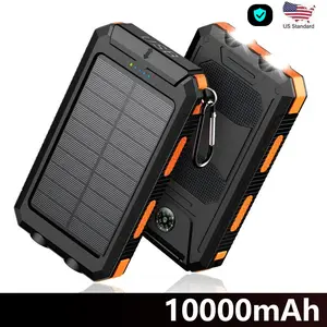 Outdoor makeup fill light Solar Charger Power Bank 10000mAh Solar Phone Charger, Portable Charger Fast Charger Dual USB Ports Built-in LED Flashlight and Compass, IP65 Waterproof Portable Power Bank for Outdoor Activities