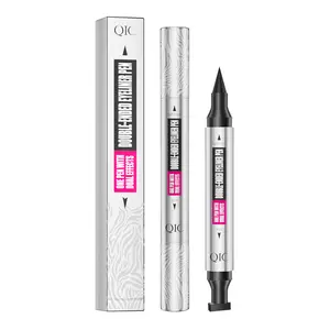 QIC Double-Ended Stamp Eyeliner - Waterproof Sweatproof Smudge-Proof Long-Lasting Black Tint Wingliner with Smooth Pigment & Ergonomic Grip for Easy Eye Makeup