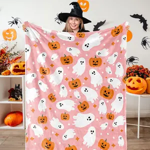 Halloween Fuzzy Flannel Blanket, Ghost Pumpkin Throw Blanket Soft Blanket for Farmhouse Home Chair Sofa Couch Bed