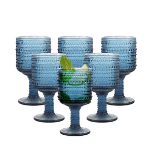 Beaded Goblet Wine Drinking Glasses Set | Set of 6 | Vintage Hobnail Bubble Design Red or White Glassware, Old-Fashioned, Art Deco Glass for Water, Wine, Cocktail Dishwasher (10 OZ)