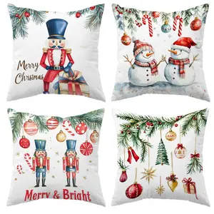 Jit Christmas Themed Throw Pillow Covers Set of 4, Nutcracker and Snowman Design, 17.72 by 17.72 Inches for Sofa and Bedroom Decor