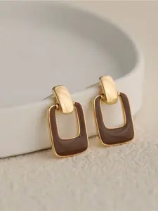 Women's Geometric Coffee Color Oil Drop Earrings, Elegant French Vintage Style, Alloy Chain, All-Season Jewelry, Dangle Earrrings, Elegant Appearance, Geometric Pattern