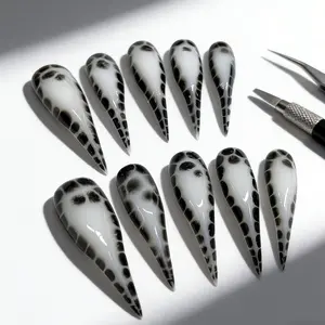 Handmade False Nails, Long Dragon Claw Shape, Glossy Finish, Medium Nail Length, Leopard Pattern, Single Item, Perfect for Manicure