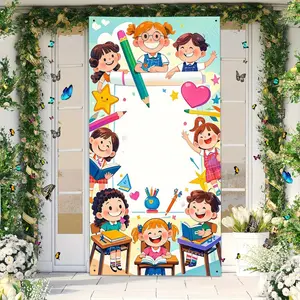 2D Party Door Banner, Polyester Material, Multi-Purpose Home Decor, Customizable Blank Space, Ideal for Birthdays, School Events, Photo Backdrop