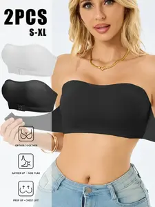 Women's Wireless Push-Up Bra Set with Buckle, Comfortable Full Support Seamless Design, Casual Plain Lined Essential Everyday Wear, All Seasons