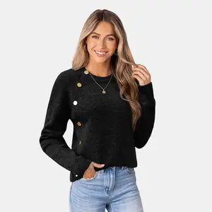Women's Button-Down Knitted Sweater - Cupshe-M-Black