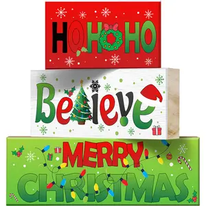 3Pcs Christmas Tree Wood Strip Ornaments - Christmas Winter Desktop Decorations - Beautiful and Compact Tray Decorations - Suitable for Home, Bedroom, Living Room, Kitchen Display