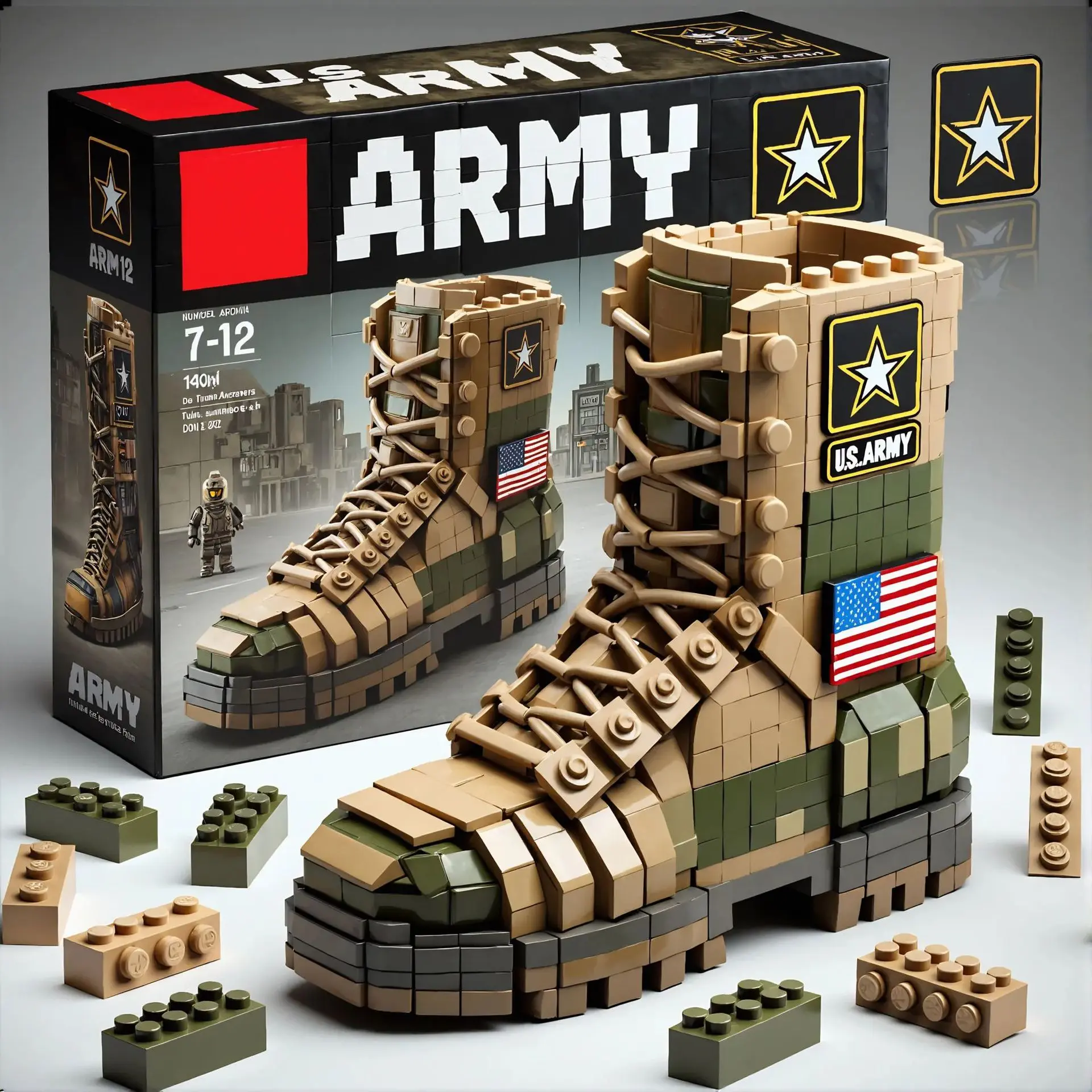 Military combat boots compatible with building block assembly, military shoes puzzle toy gift for boys，Military Fans Must Have! 5 US Military Boot Building Blocks Veteran Favorite Military Themed Brick Boots Pen Holder