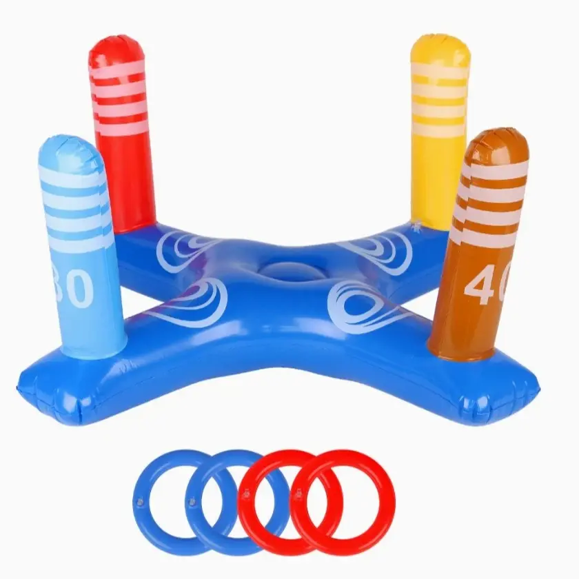 Inflatable Pool Ring Toss Game, Indoor Holiday Fun Or Outdoor Swimming Pool Game for Adults & Family, Water Pool Toss Game with 4 Rings, Durable