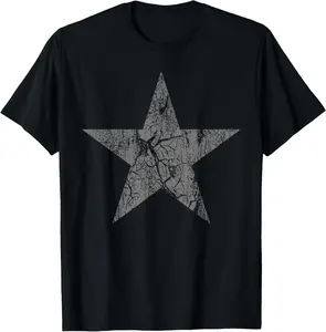100% Cotton Distressed Gray Star Print Vintage Star Grunge T-Shirt