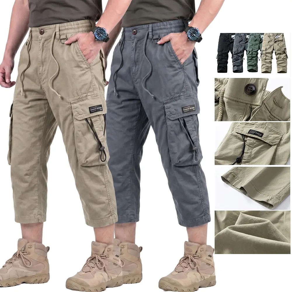 100% cotton wear-resistant tactical cargo pants with multiple pockets, charcoal black vintage distressed look, straight-leg design, versatile everyday long pants