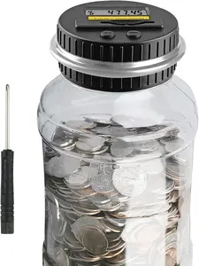 Coin Counter Piggy Bank, Coin Jar for Adults, Digital Counting Money Jar, 1.8L Capacity Coin Counter Machine with LCD Counter, Change Jars for Saving (Silver)
