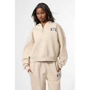 Kaiia KTL Logo Oversized Zip Up Hoodie Truffle