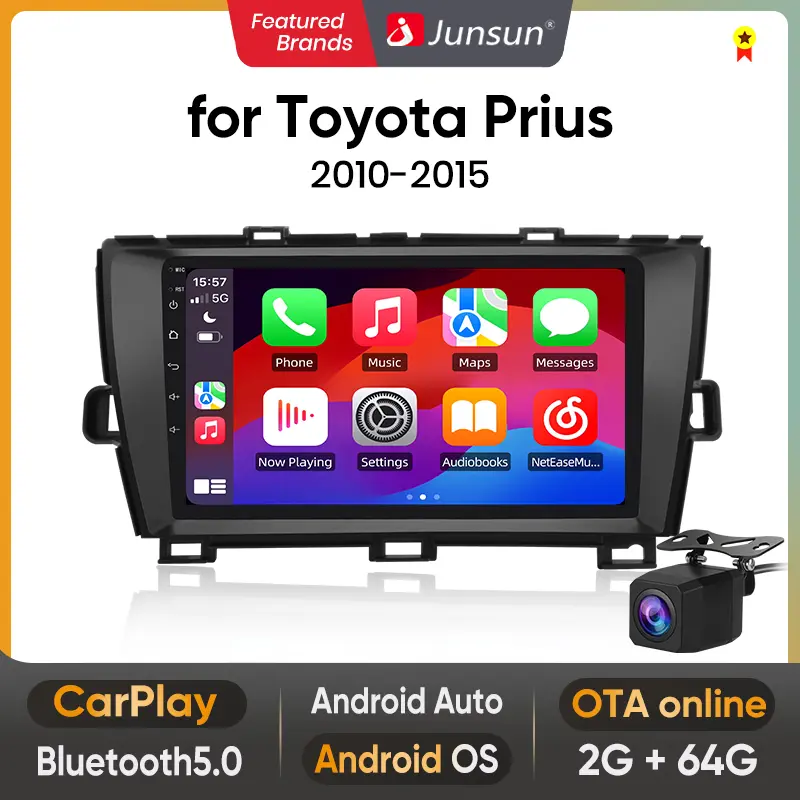 Junsun Android 13 9-in Vehicle Head Unit, Wireless CarPlay 2G RAM 32G ROM WiFi-Enabled In-Car Audio for Toyota Prius 2010-2015, Auto GPS Navigation, Intelligent Dashboard Touchscreen Multimedia Video Player