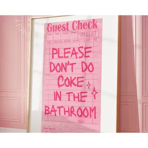 Guest Check Print Please Don't Do Coke In The Bathroom Wall Art Prints Trendy Printable Art Guest Check Poster Aesthetic Pink Girly Digital