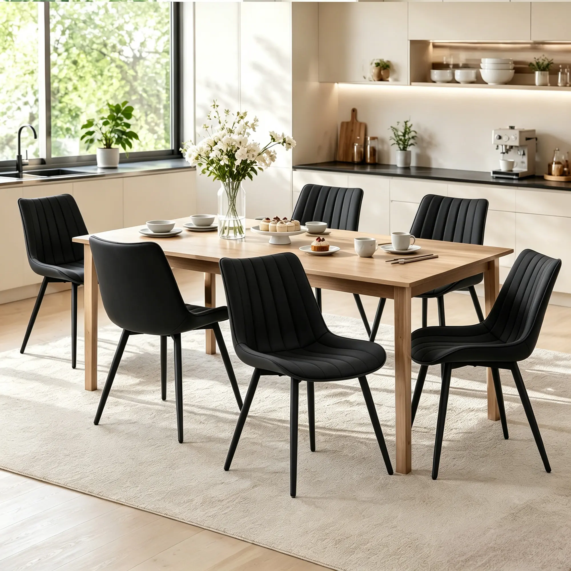Modern Dining Chairs Set of 4/6, Black PU Leather Kitchen Chairs with Metal Legs, High-Back Upholstered Side Chairs for Home, Office, Restaurant, Comfortable and Stylish Seating
