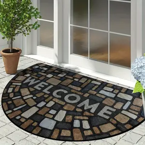 Vintage Stone Texture Welcome Mat, Half Round 'welcome' Rug, Durable Comfort Door Mat, Stone-like texture design,Suitable for outdoor patios, entryways, and home decoration doormats.