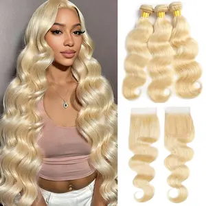 Ishow 613# Blonde Hair With 4*4 Lace Closure Brazilian Virgin Blonde Human Hair Bundles 95-100G/Bundle Body Wave Hair Extension 14-30Inch Avaliable