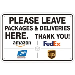 Please Leave Packages and Deliveries Here Sign, Self-Adhesive Waterproof and Durable Delivery Signs for Packages, Please Place Packages In Box Sticker for Home, Office, Shop, Box, Door 11.7"x 7"