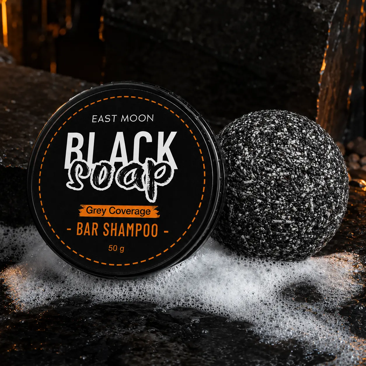 Grey Coverage Shampoo Bar (50g) - Men’s Black Solid Hair Cleanser with Rich Foam, Haircare Product for All Hair Types, Colour Restore Cleansing, Compact Travel-Pack At-Home Grooming