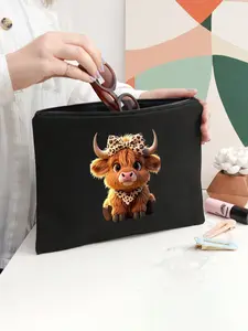 Essential Travel Wash Bag, Makeup Bag, Portable Storage Pouch, Holiday Cosmetics Organizer, Coin Purse, High-End Cow Print Design