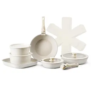 VEVOR 17 Piece Pots and Pans Set Nonstick,  Detachable Handle Cookware, Space Saving Induction cookware set, Kitchen RV Cooking Sets, with Frying, Sauce, Saute, Tempered Glass Lids, Oven Safe, White