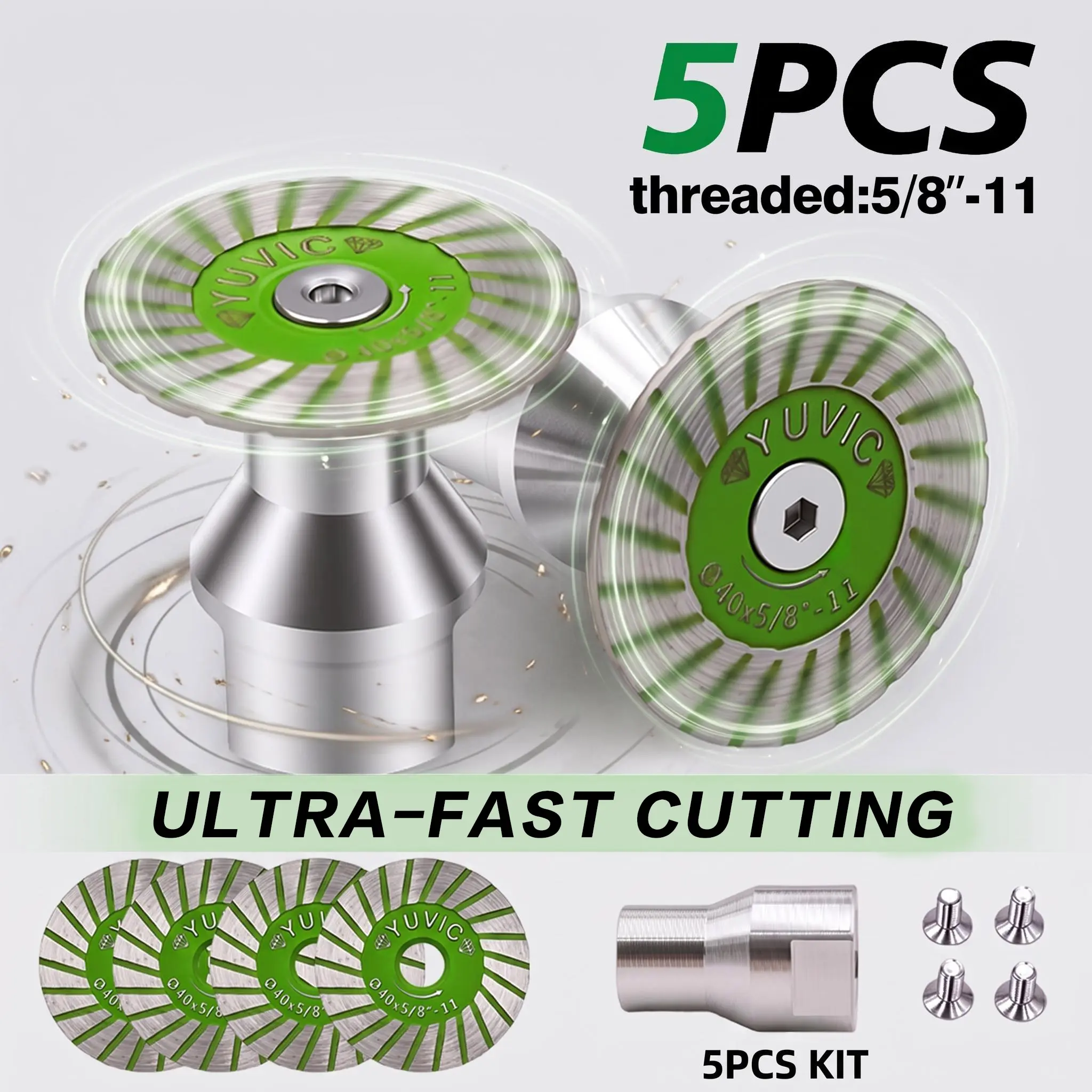 YUVIC 40mm Steel Diamond Mini Saw Blade Set, 5/8"-11 Thread with Threaded Flange, Premium Angle Grinder Blade for Fast Stone Carving, Smooth Marble Cutting, DIY Masonry Home Projects (L-Wrench Bonus), Headstones, Marble/Concrete