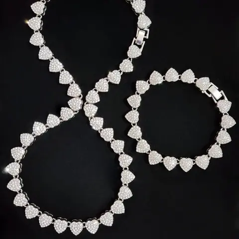 2 Pieces/Set Love Heart Shaped Alloy Necklace & Bracelet Set, Unisex Hip Hop Street Style Jewelry, Perfect Gift, All Seasons Wear, Elegant Necklace And Bracelet Set