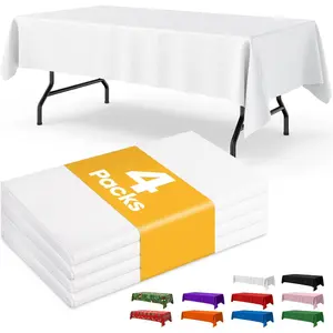 White Plastic Table Cloth - 4 Pack 54" × 108" Rectangle Disposable Tablecloths for 6FT Tables, Table Cover for Party, Holiday & Gathering Use