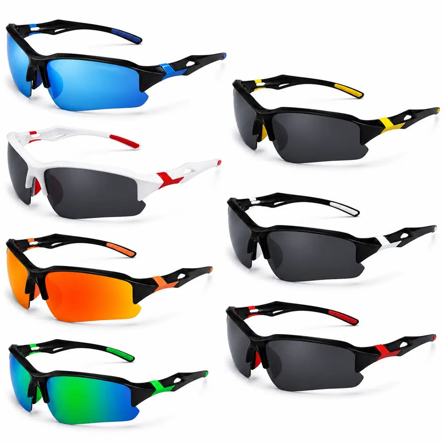 7-Piece Square Sports Eyewear Set, Unisex Plastic Frame Sunglasses for Outdoor Sports, Driving & Skiing, Outdoor Sports Eyewear
