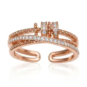 Rose Gold Spinner Open Ring, Zircon Multilayer Adjustable Jewelry, "To My Daughter" Inspirational Gift Ring