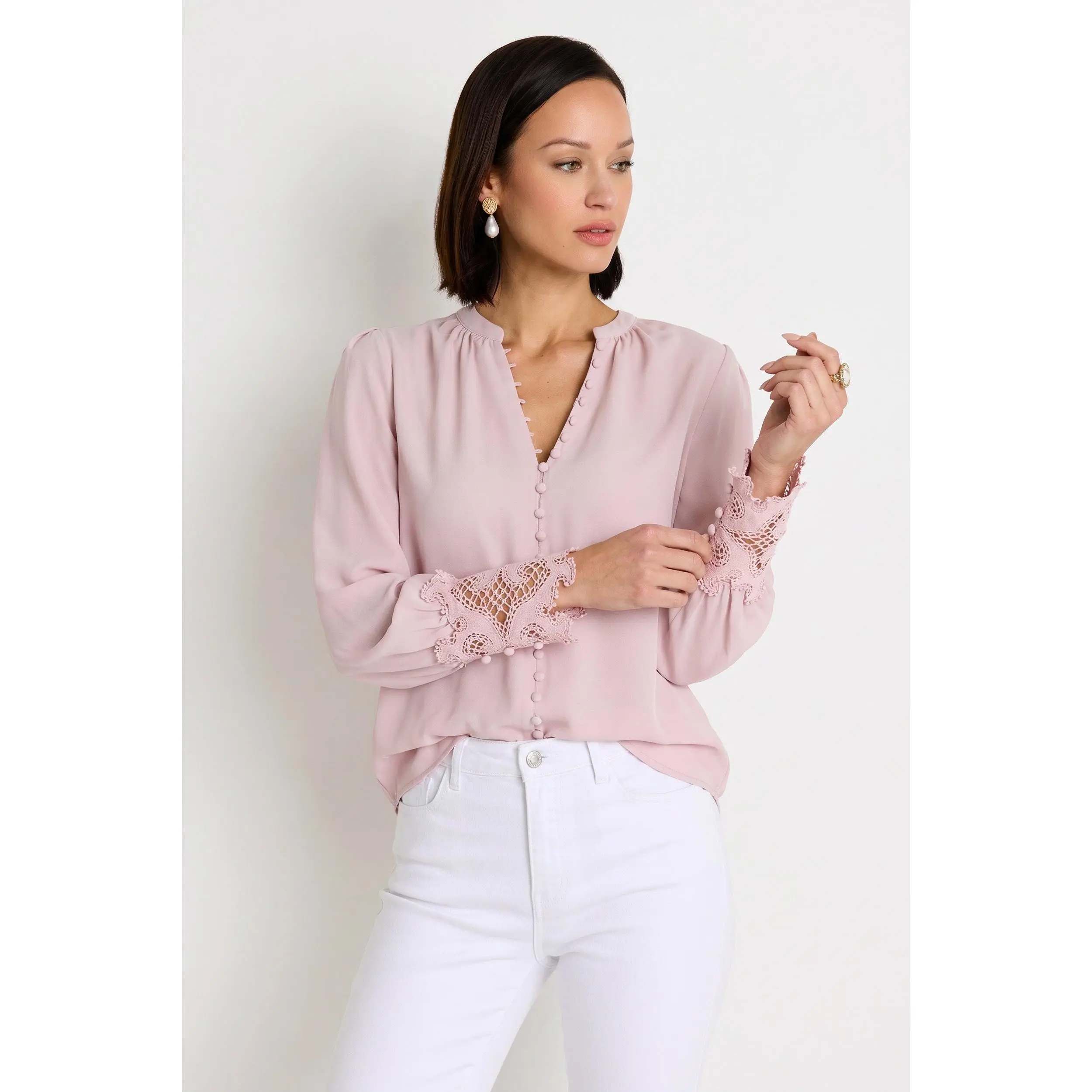 Blake Lace Sleeve Blouse - Blush