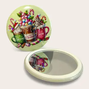 Pocket Mirror with Free Gift Pouch 3 inches Cute & Sparkly Hot Cocoa Christmas Pocket Mirror with Free Gift Pouch - Perfect for Any Pocket - Say Goodbye to Bulky Compacts - Festive Design