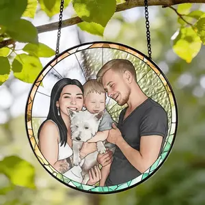 Custom Stained Glass Family Portrait Suncatcher Personalized Photo Window Hanging Gift for Mom Dad Grandma Family Sun Catcher Keepsake, Mother's Day Gift