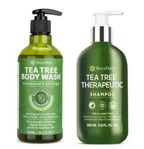Roycederm Tea Tree Body Wash & Shampoo Combo - Antifungal Formula for Dry Scalp, Dandruff, Jock Itch, Athletes Foot, Body Odor, Ringworm - Gentle Cleanser with Salicylic Acid & Tea Tree Oil - 500ml Body Wash & 350ml Shampoo