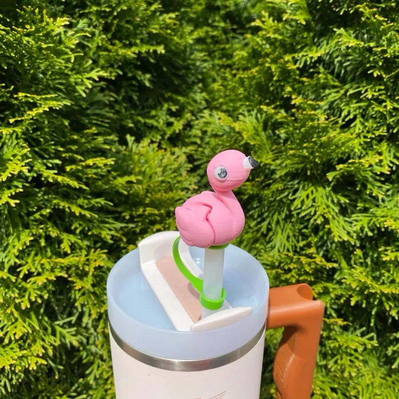 Pink Flamingo Tropical Vibes Cute Straw Toppers and Charms for Stanley Tumbers & 9.5mm Straws with Durable PLA Design - Stylish, Beverage
