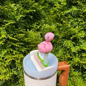 Pink Flamingo Tropical Vibes Cute Straw Toppers and Charms for Stanley Tumbers & 9.5mm Straws with Durable PLA Design - Stylish, Beverage